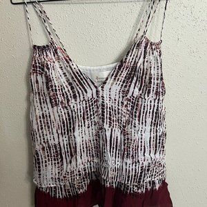 Anthropologie Maroon and White Denim Blouse